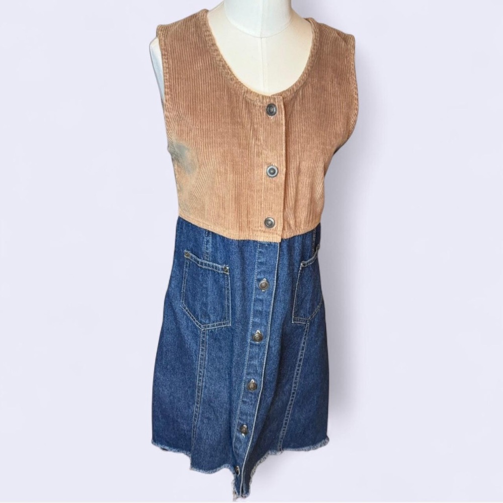 Studio Wear Petite vintage corduroy and denim dress button down 100 %cotton sz P